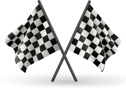 Two crossing black-and-white checkered race flags. Illustration.