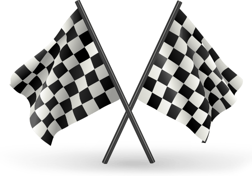 Two crossing black-and-white checkered race flags. Illustration.
